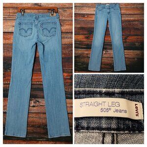 Levis 505 Jeans 6 Long Curvy Straight Leg Mid Rise Blue Denim Stretch